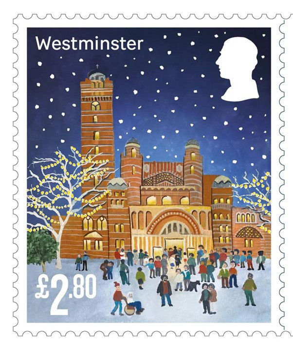 Westminster Cathedral on Christmas stamp